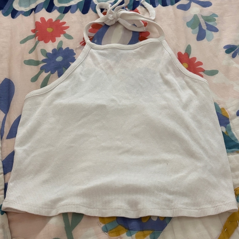 Active USA White Ribbed Halter Crop Top